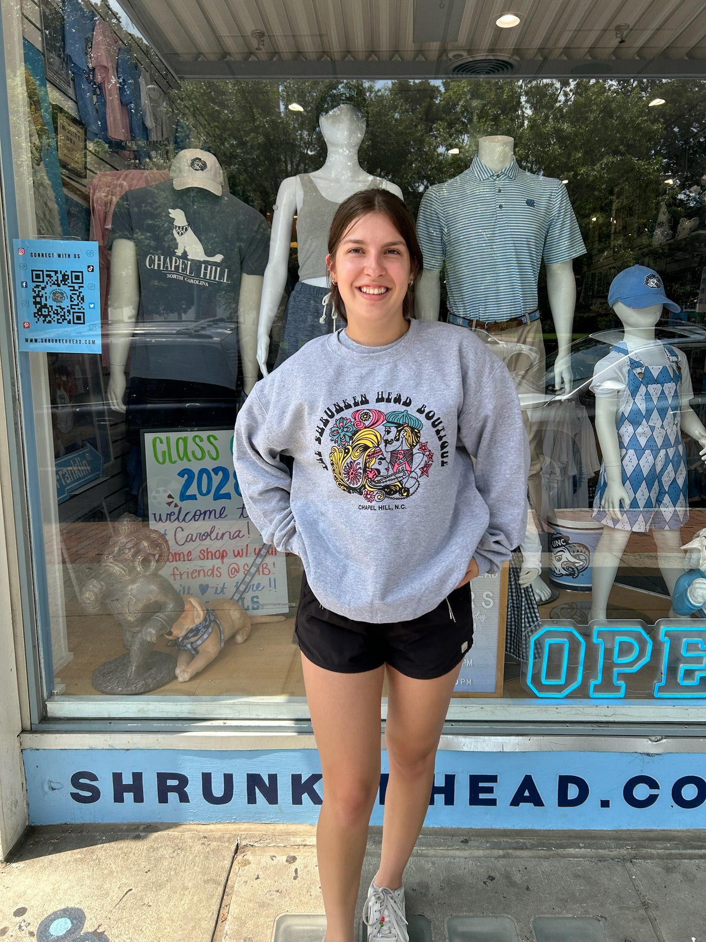 Shrunken Head Logo Crewneck Sweatshirt in Sport Grey