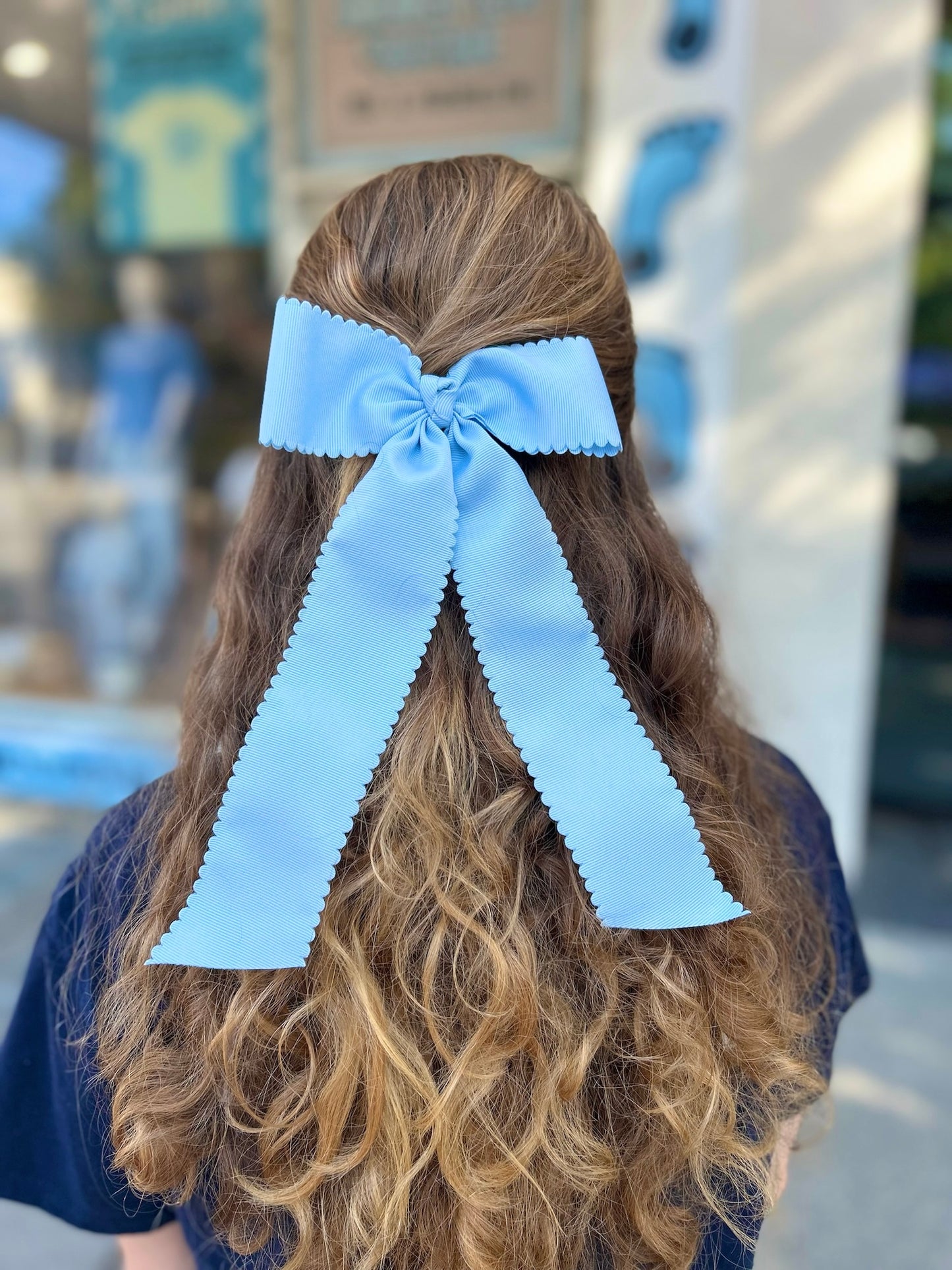 Carolina Blue Girls Scalloped Bow