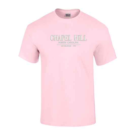Chapel Hill North Carolina Pink Embroidered T-Shirt by SHB