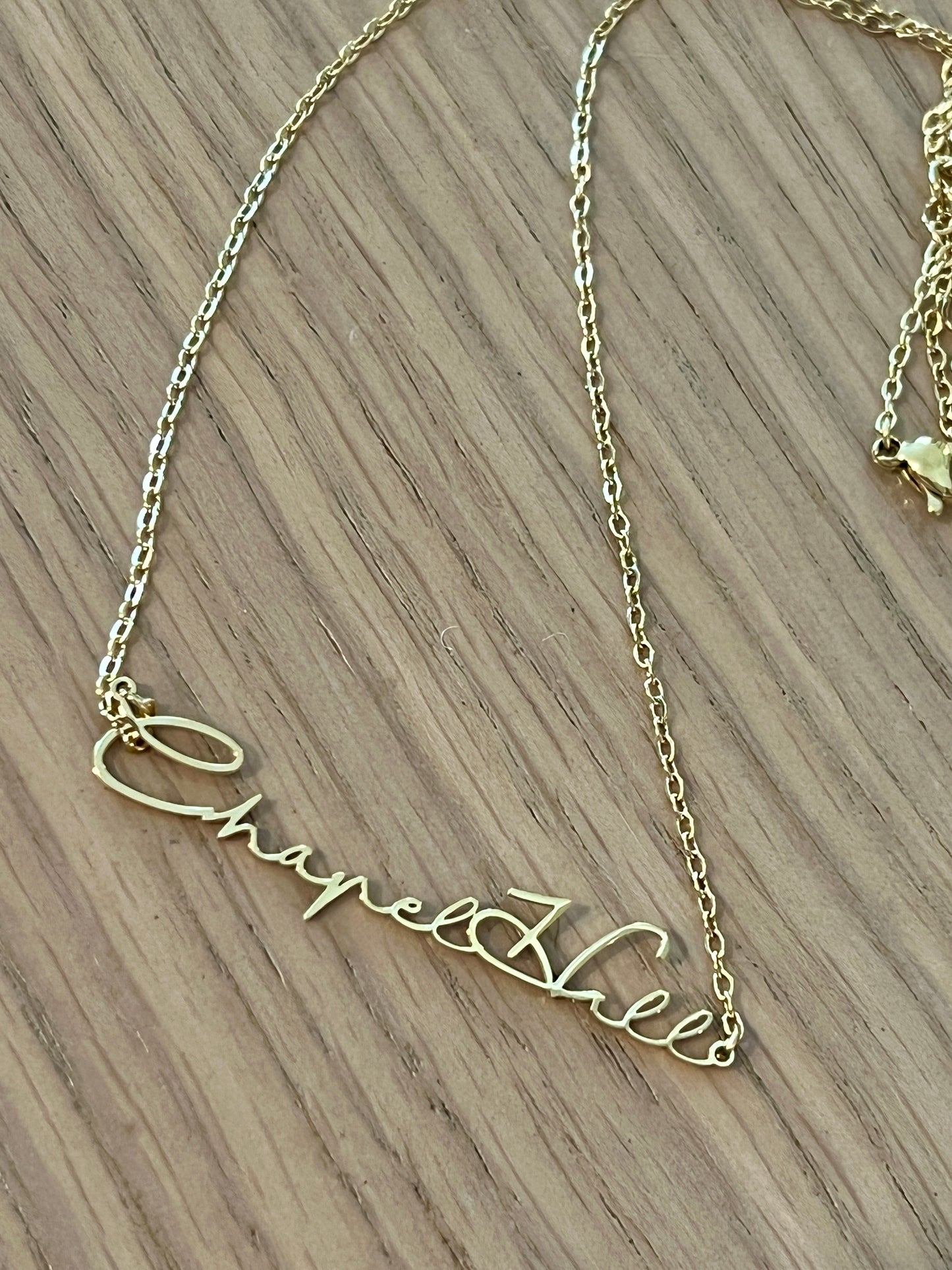 Chapel Hill Cursive Gold Necklace