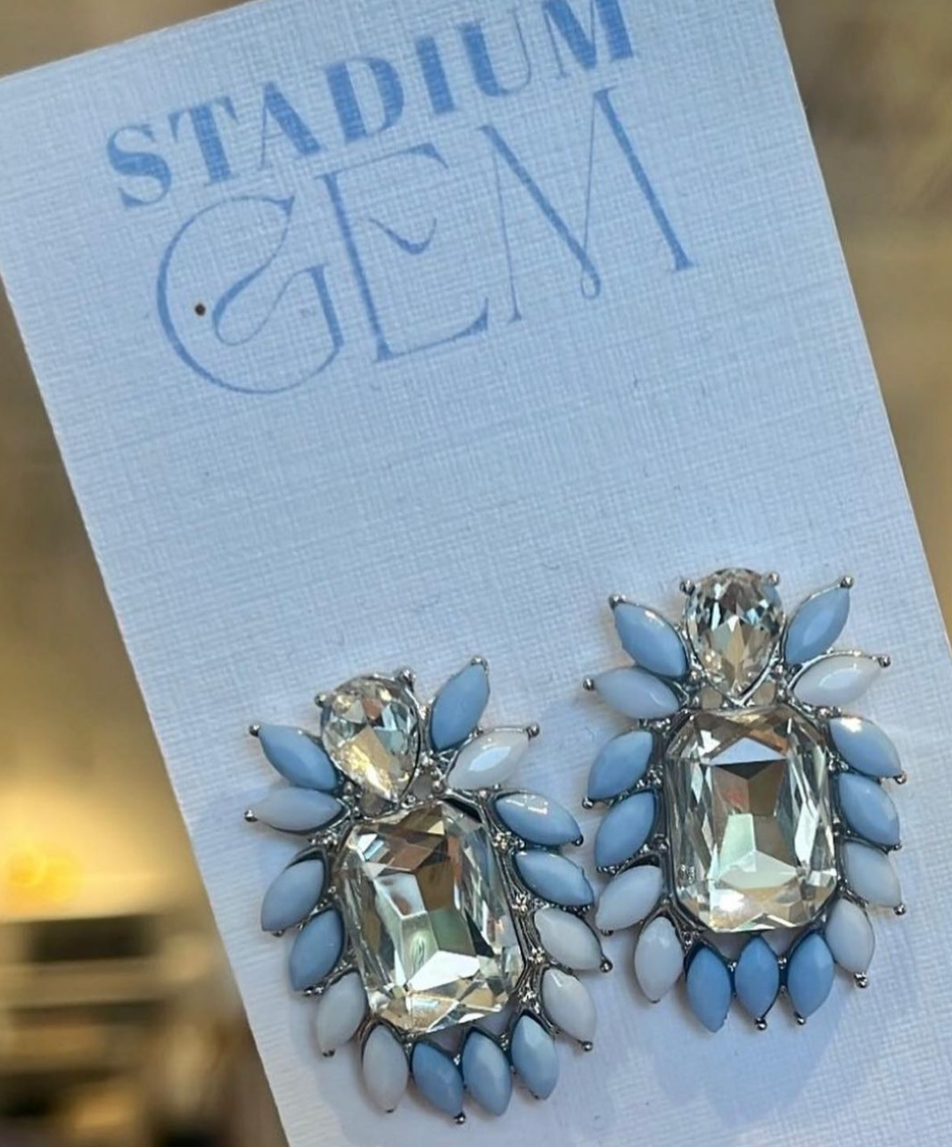 Carolina Blue and White Stadium Gem Earrings