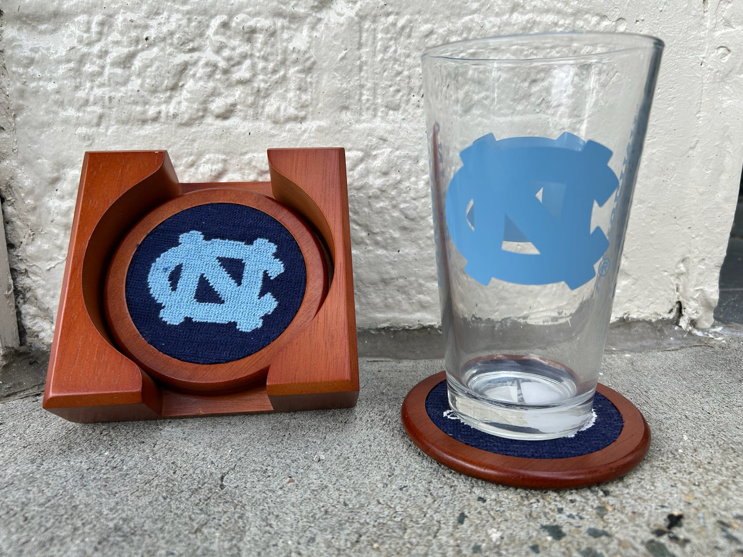 North Carolina Dark Navy Needlepoint Coaster Set by Smathers and Branson
