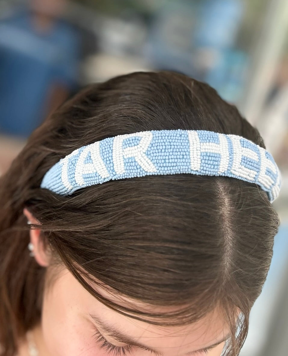Carolina Blue Go Heels Beaded Headband by Desden - Detail View - Desden