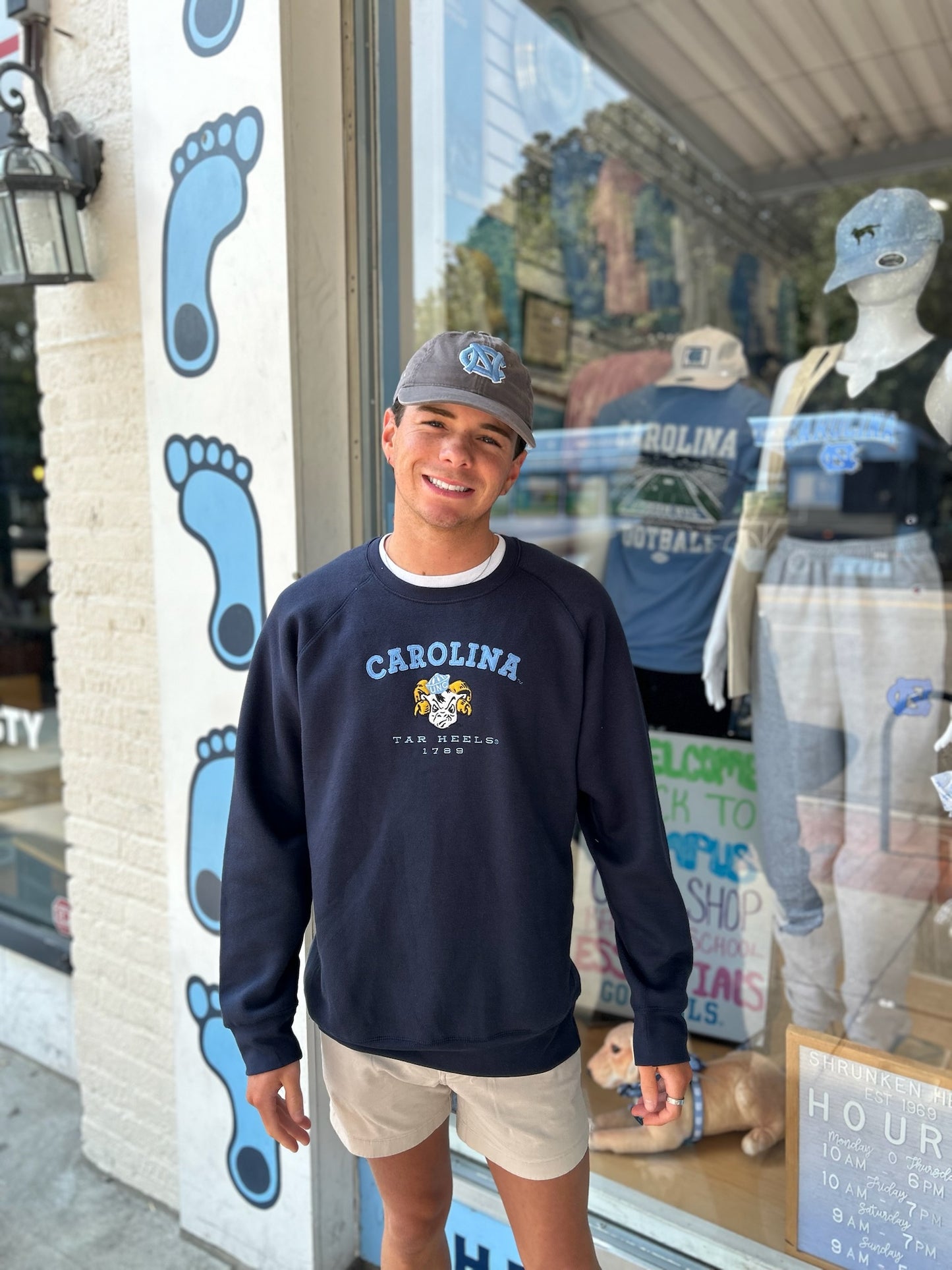 Carolina Tar Heels Vintage Navy Embroidered Crewneck Sweatshirt Benchmark - Back View - League