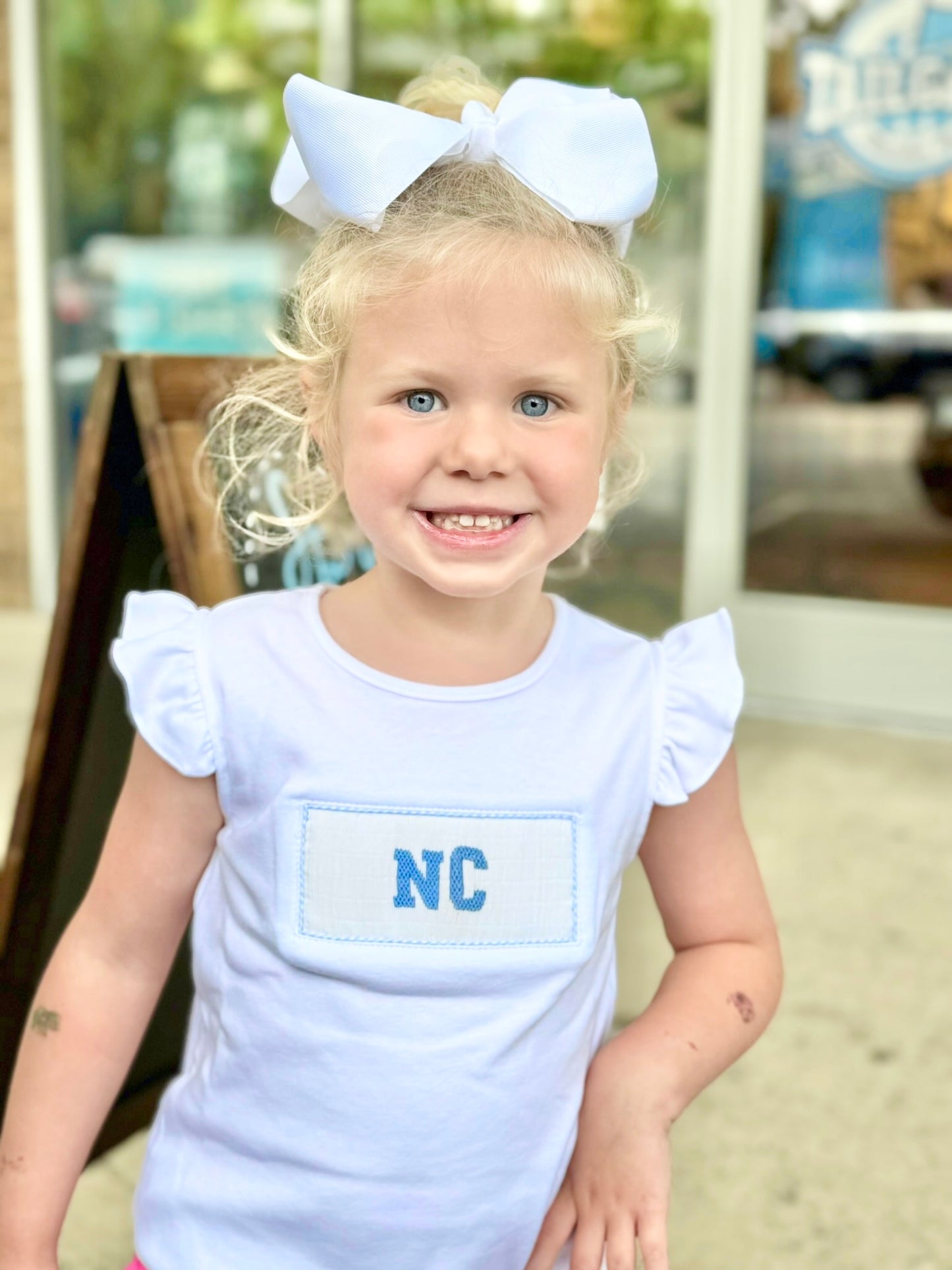North Carolina Smocked White Knit Angel Wing Girls