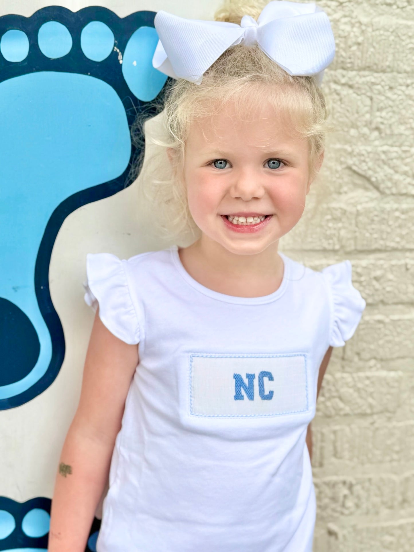North Carolina Smocked White Knit Angel Wing Girls