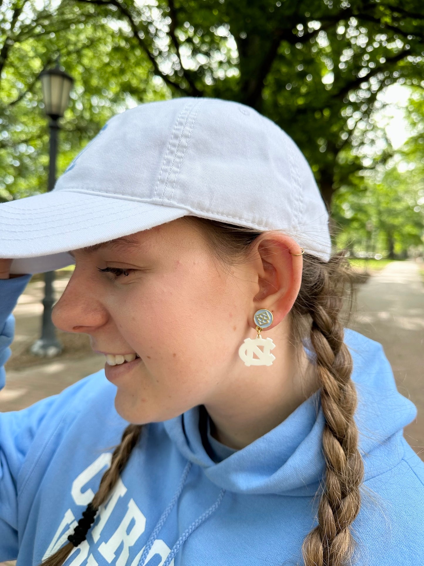 North Carolina Large Dangle White Logo Earrings