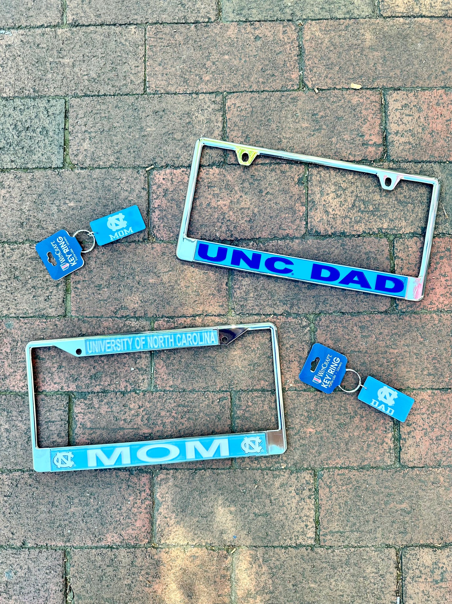 UNC Dad License Plate Frame in North Carolina Blue and Silver