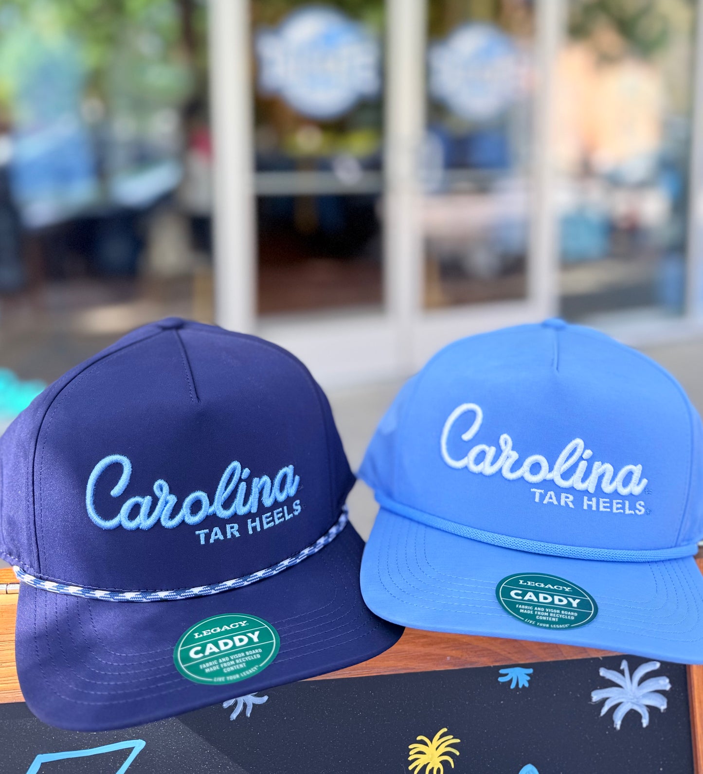 Carolina Blue Cursive Caddy Navy Hat with Adjustable Back