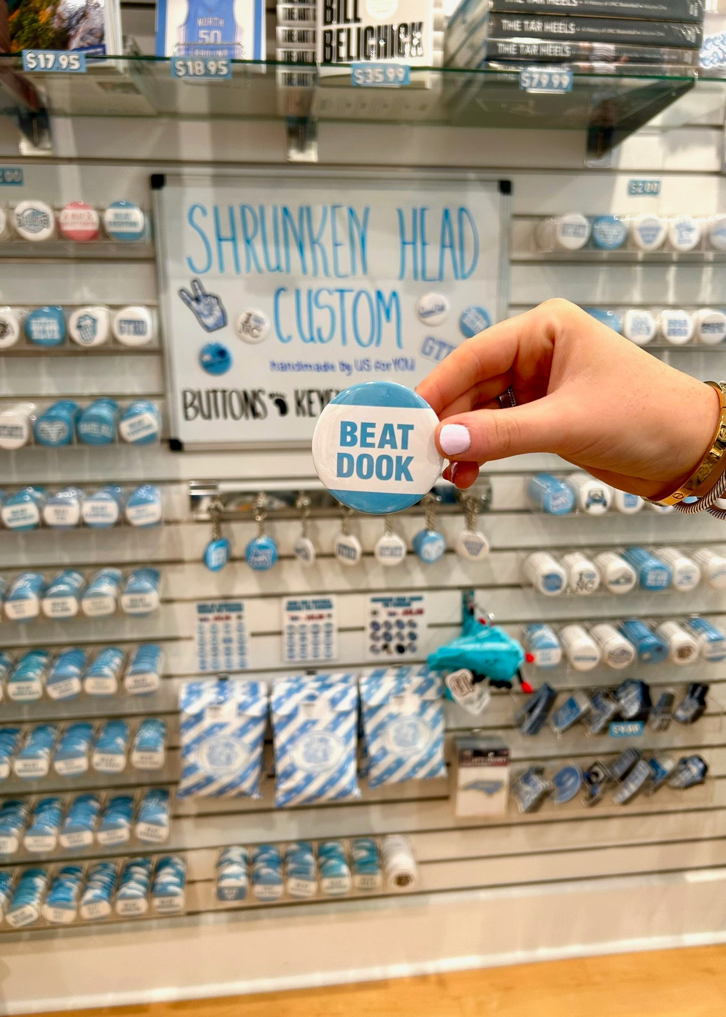 SHB Beat Dook Button Pin for North Carolina Tar Heels Fans by Shrunken Head Brand