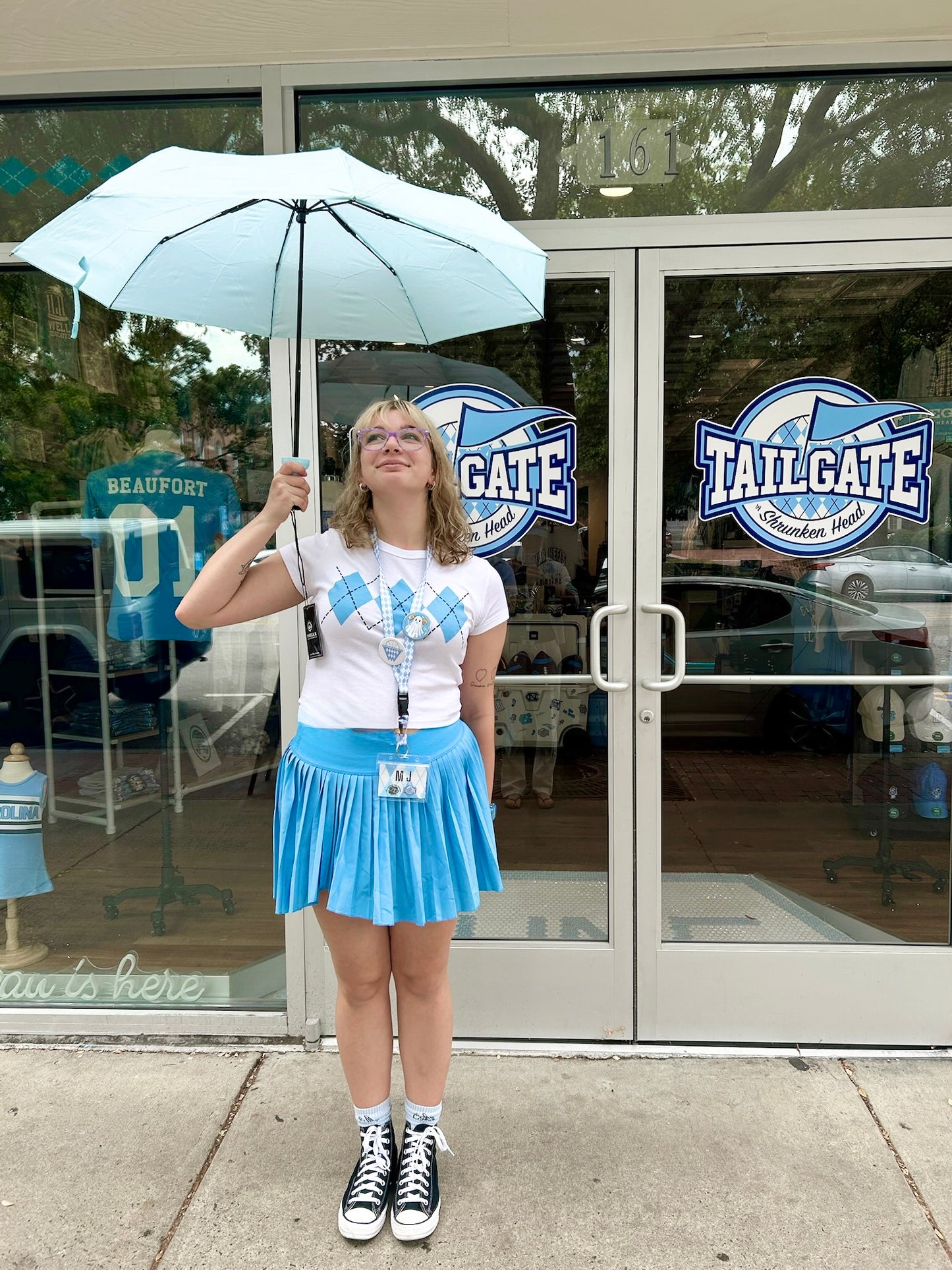 Carolina Blue Argyle White Baby Tee Style Women's Top
