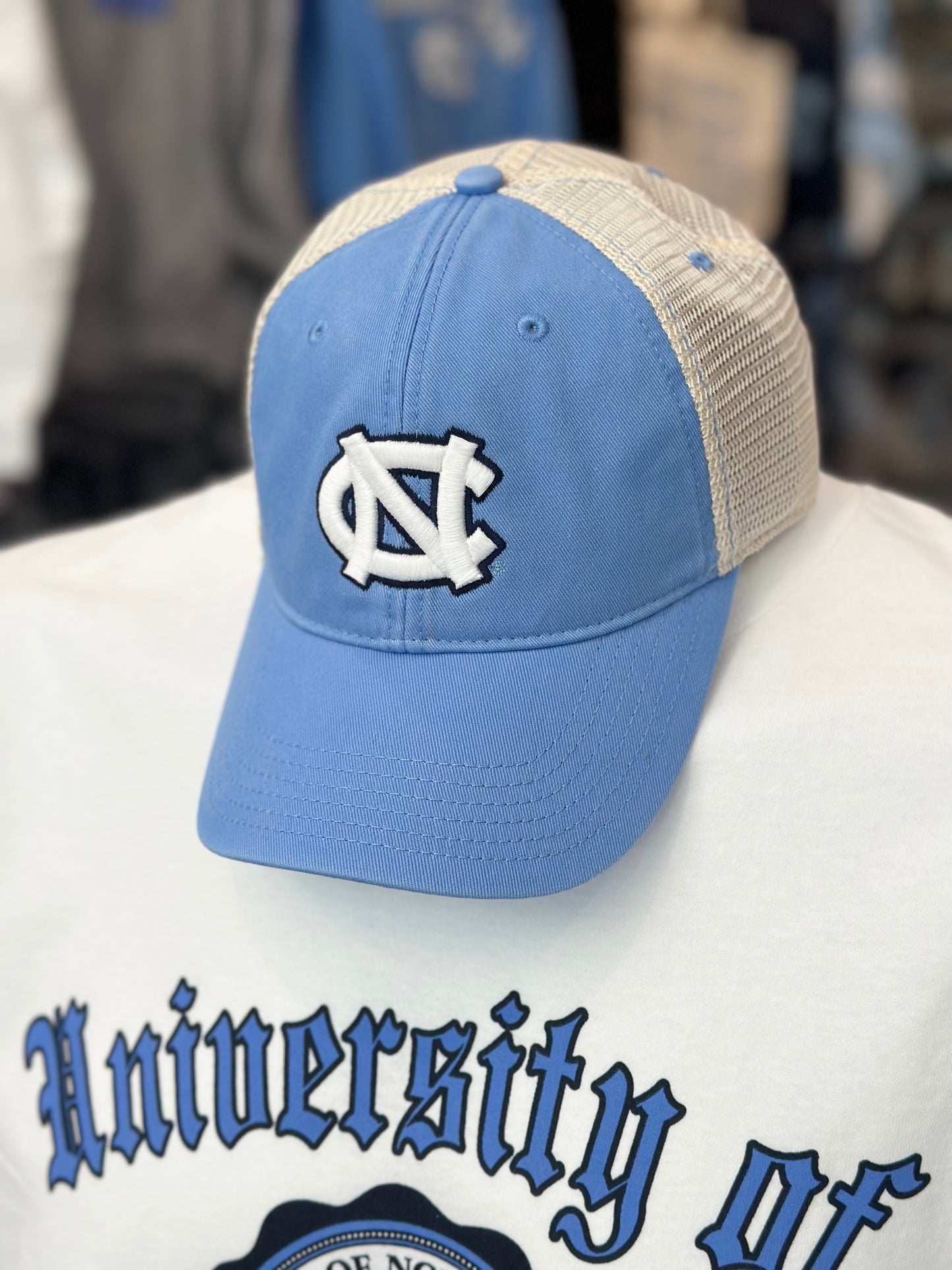 UNC Champ Trucker Hat Snapback in North Carolina Blue