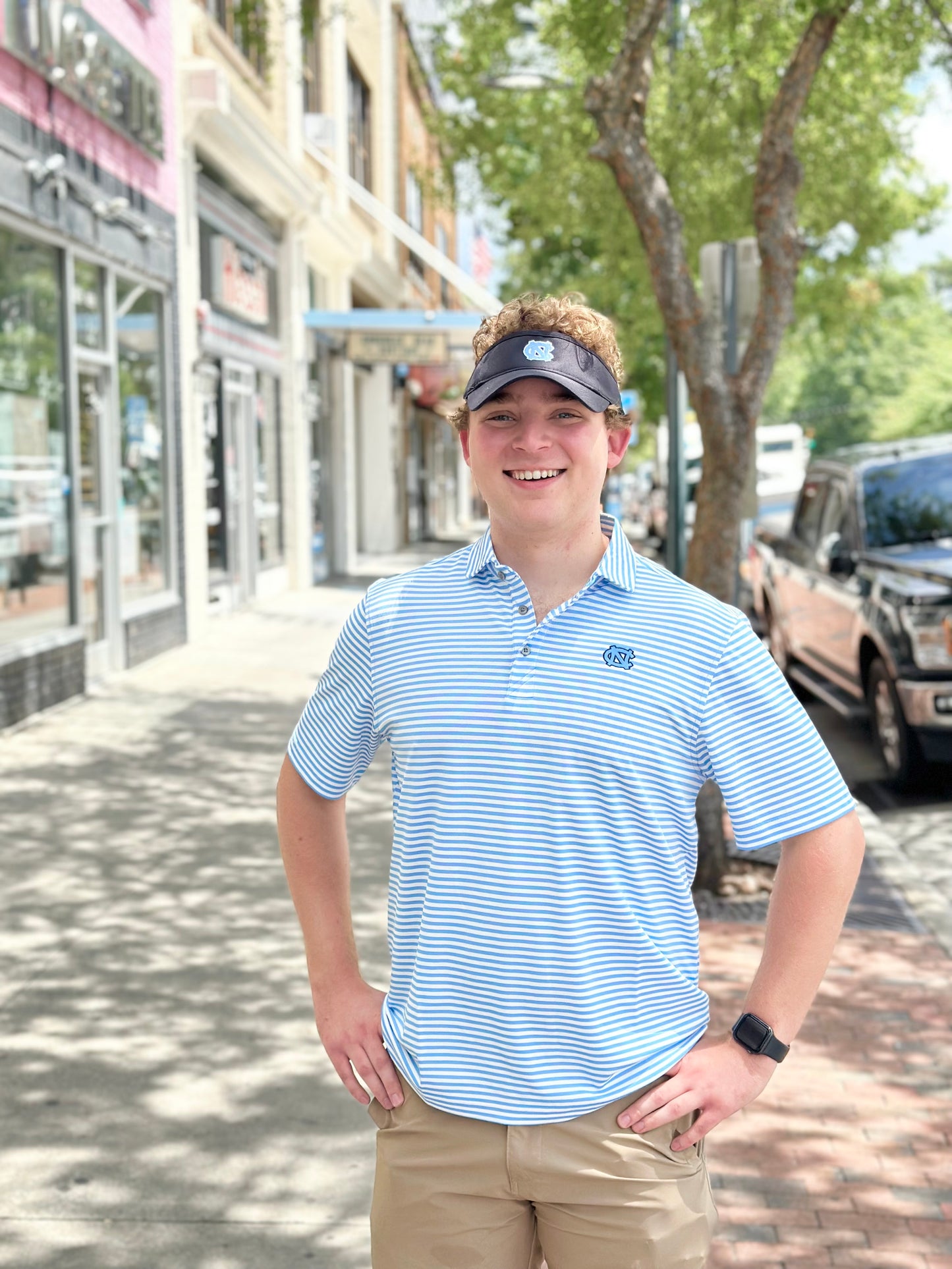 UNC Striped Men's Polo Shirt Eco Recycled by Cutter and Buck