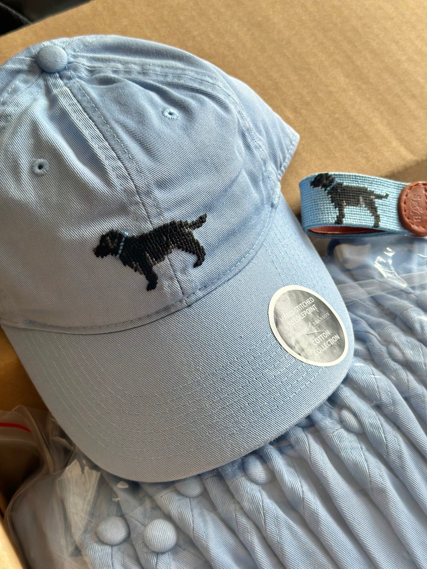 Carolina Blue Black Dog Fob Style Needlepoint Keychain