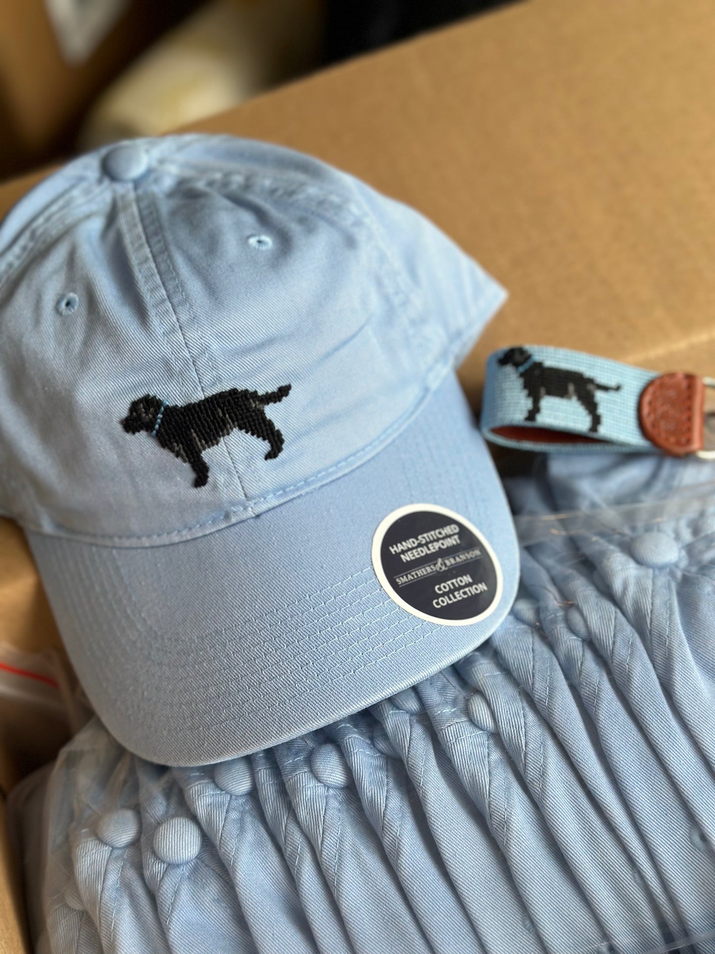 Carolina Blue Black Dog Needlepoint Hat by Smathers and Branson