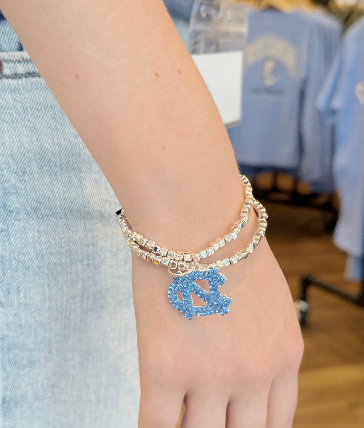 UNC Stretch Crystal Logo Bracelet by Seasons Jewelry