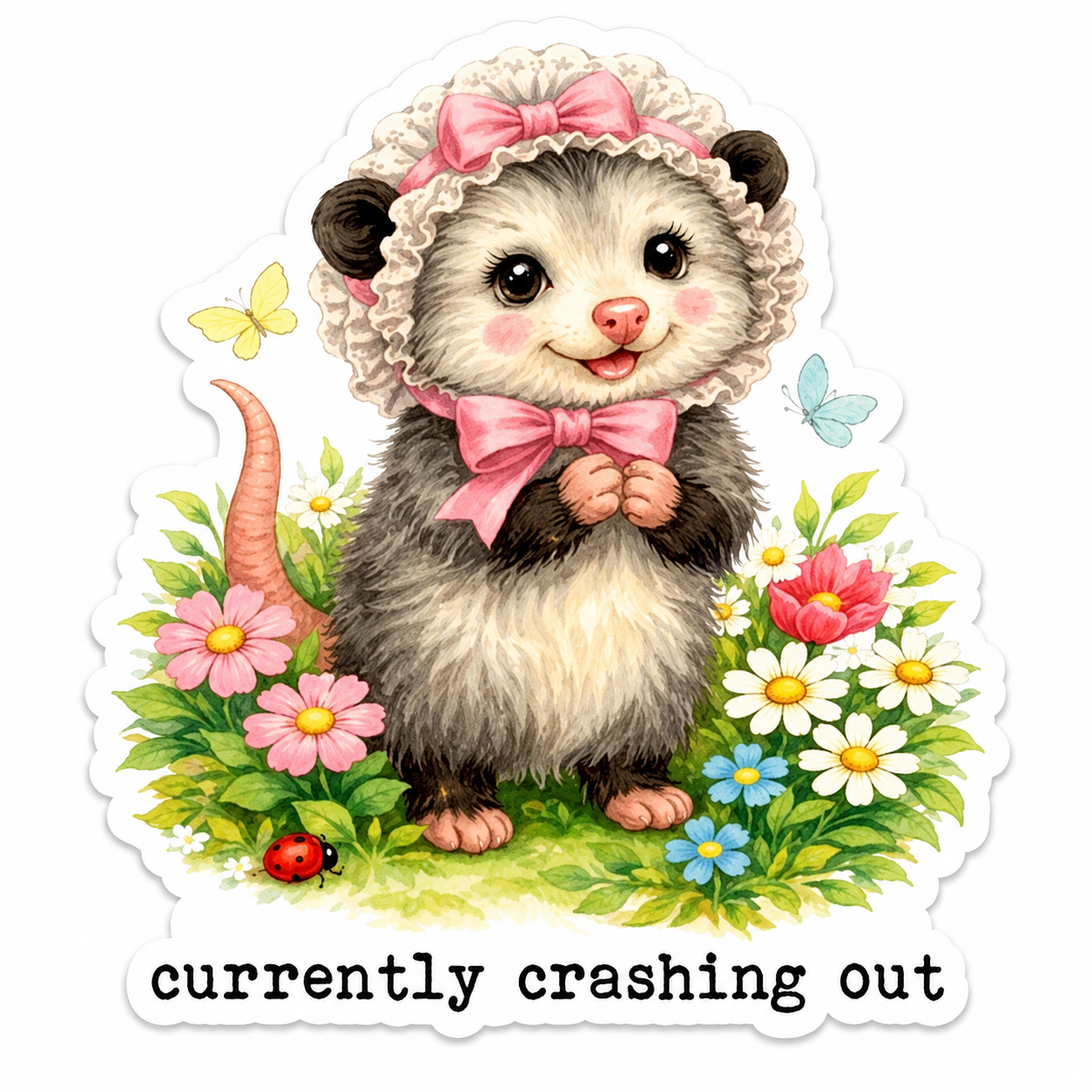 Crashing Out Possum Sticker Decal - Main View - Mugsby
