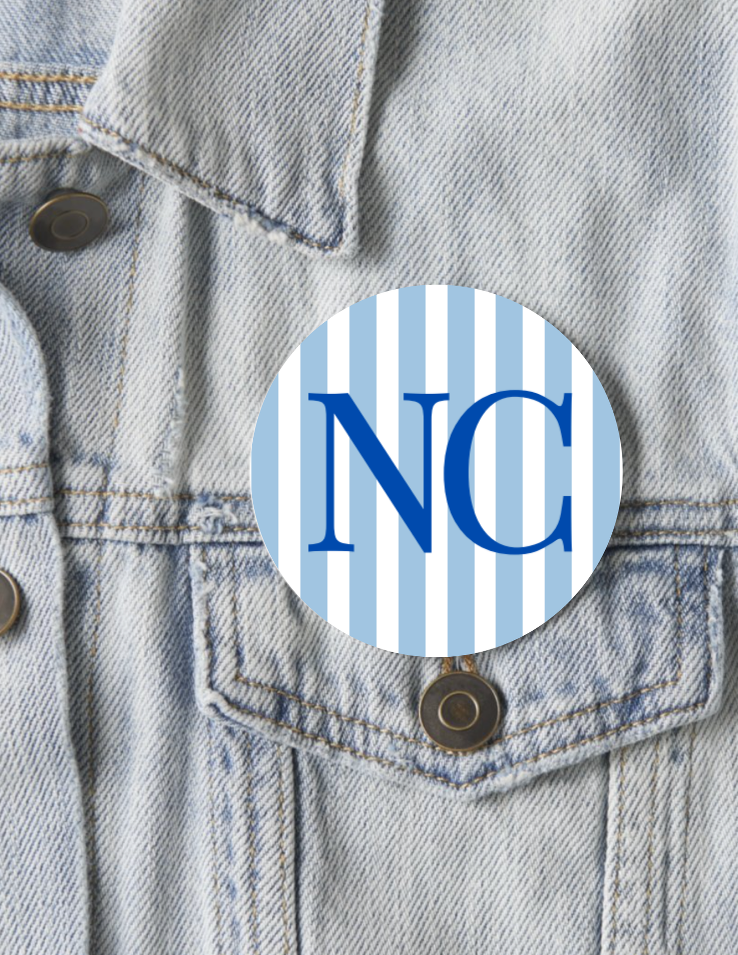 North Carolina Striped Button Pin 2.25"