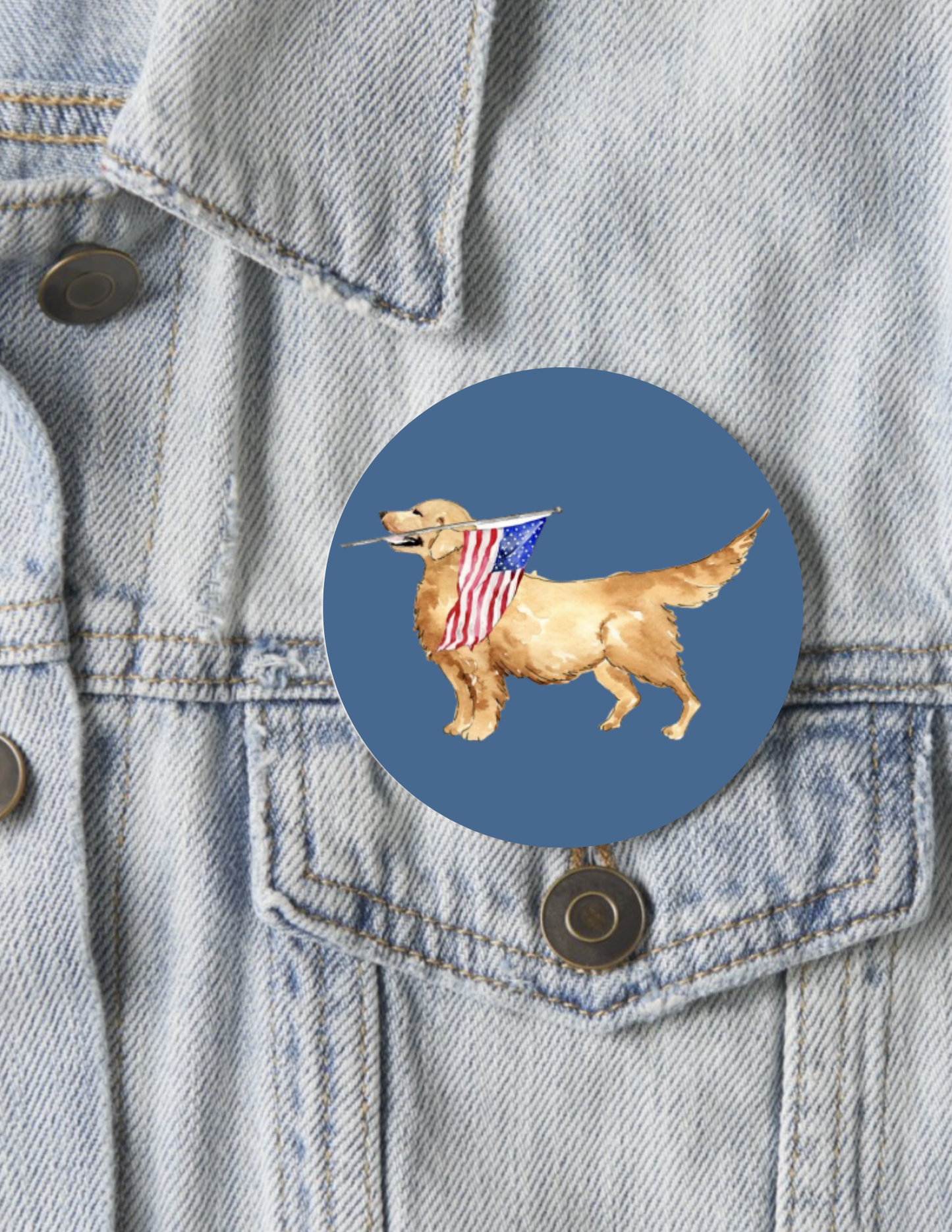 Golden Retriever Flag Button Pin 2.25"