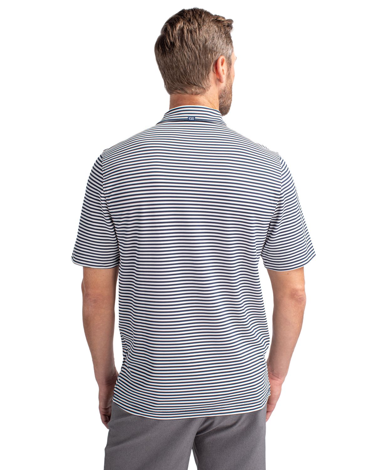Navy Blue Striped Men's Polo Shirt Eco Recycled by Cutter and Buck