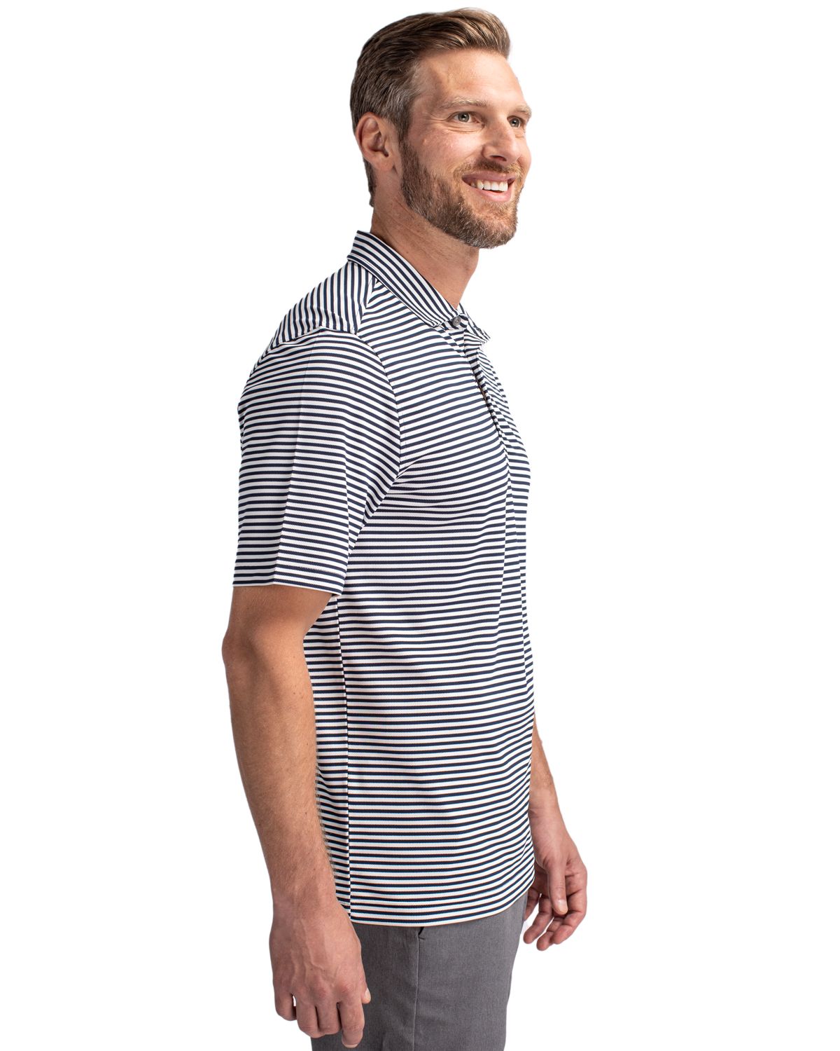 Navy Blue Striped Men's Polo Shirt Eco Recycled by Cutter and Buck
