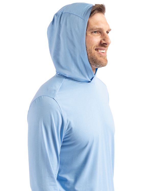 Carolina Blue Men's Athletic Hooded Long Sleeve Shirt by Cutter and Buck