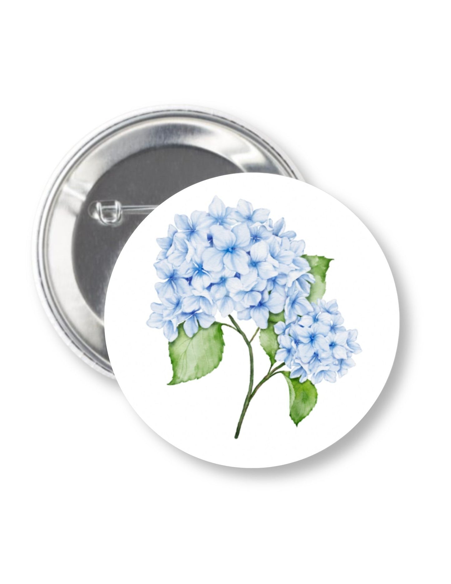 3 inch Blue Hydrangea Button Pin by Shrunken Head Brand
