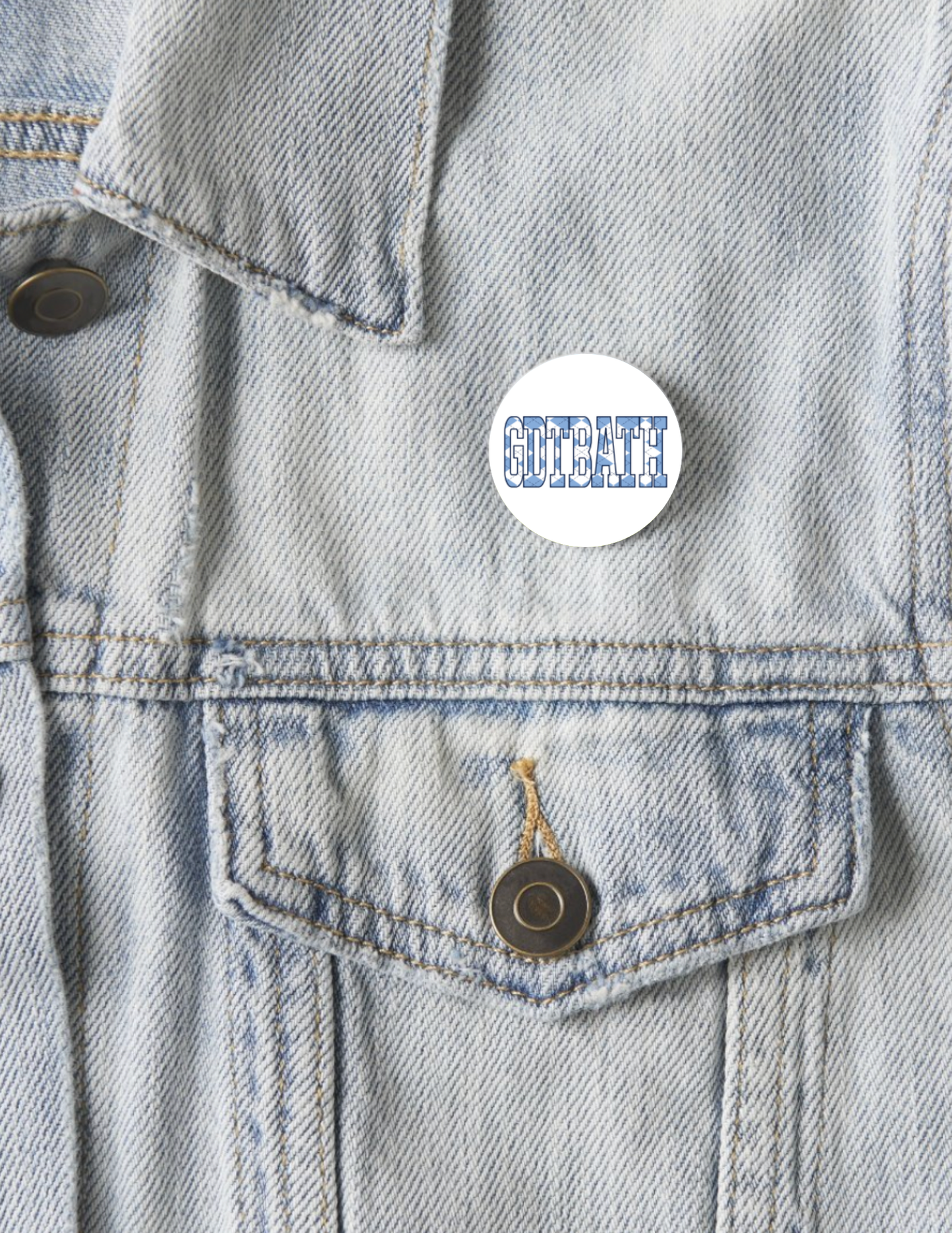 Argyle GDTBATH Button Pin 1.25" - Detail View - Shrunken Head