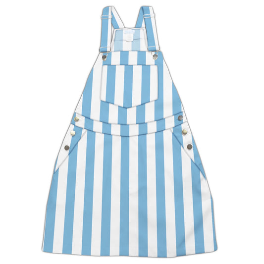 Carolina Blue and White Striped Overalls with Skirt for Kid's