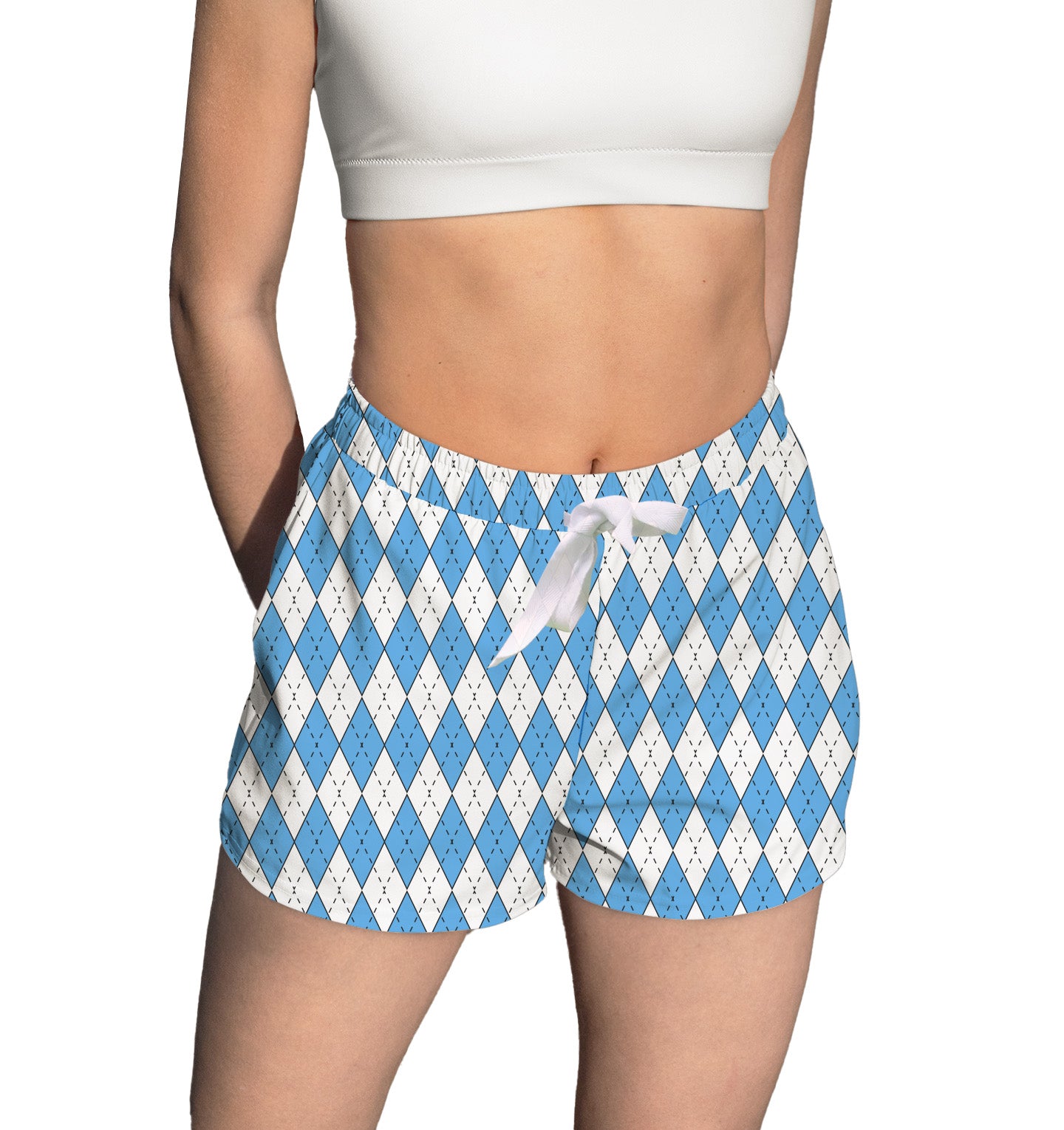 Carolina Blue and White Argyle Women's Pajama Shorts