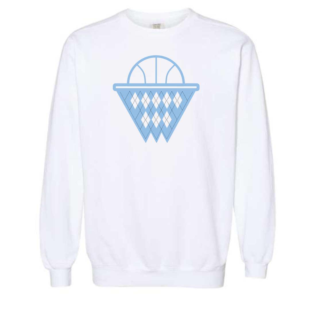 White and Carolina Blue Argyle Net Adult Crewneck Sweatshirt