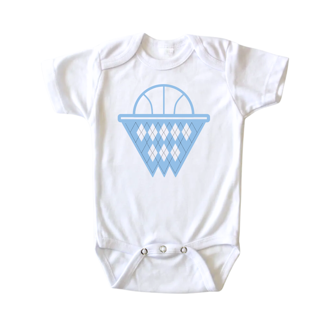 White and Carolina Blue Argyle Net Baby Onesie