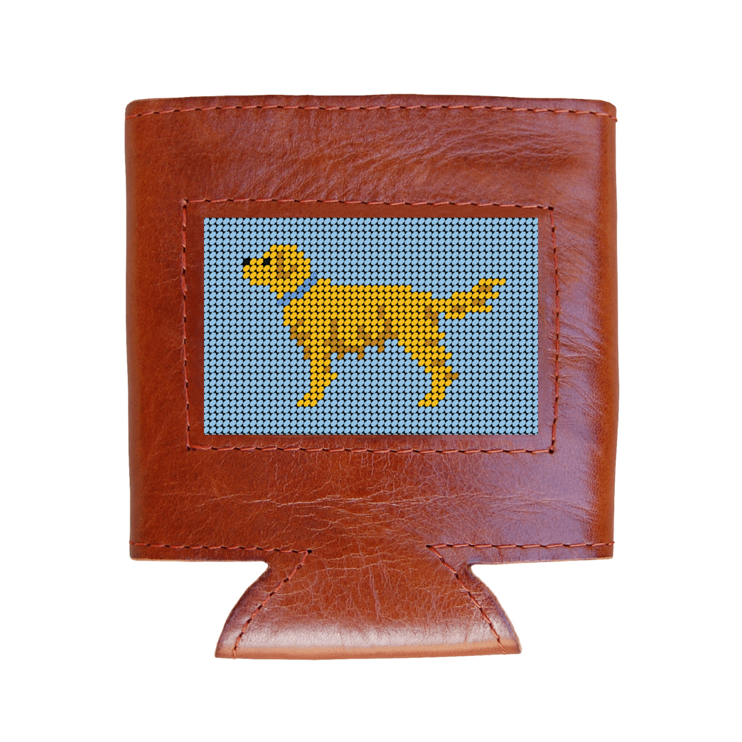Shrunken Head Golden Retriever Can Cooler (Light Blue)