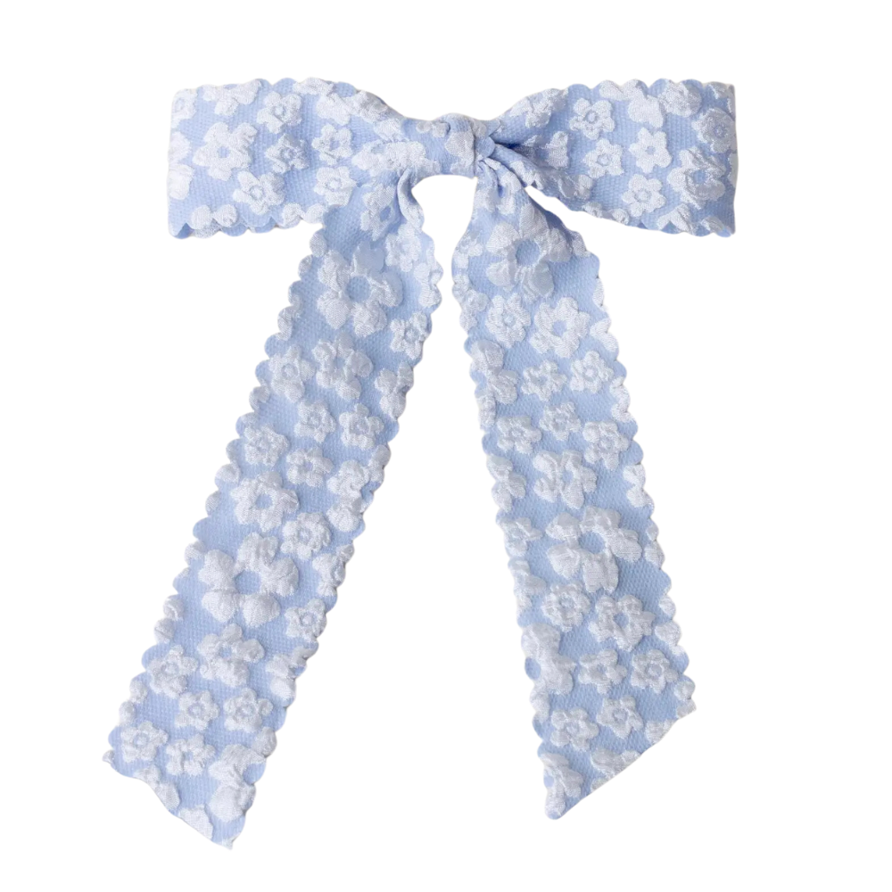 Carolina Blue Flower Scallop Hair Bow