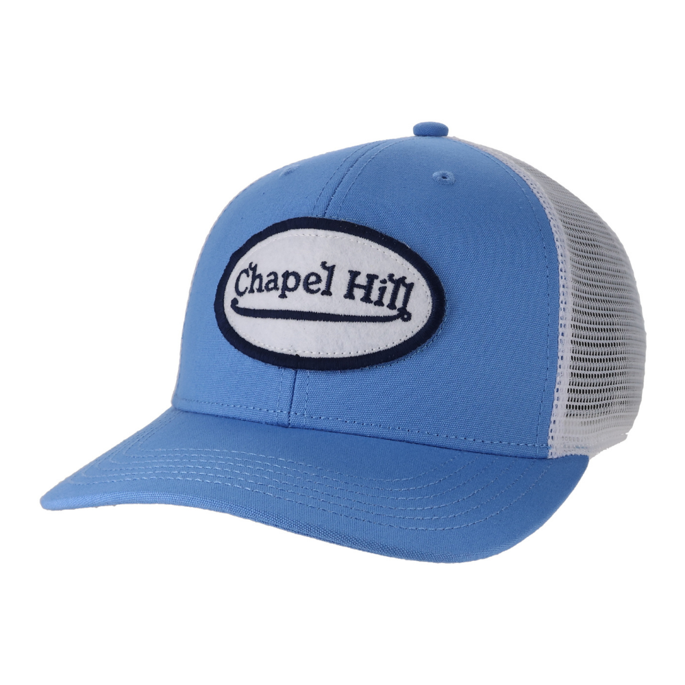 Chapel Hill Blue Trucker Hat with Von Dutch Inspired Logo