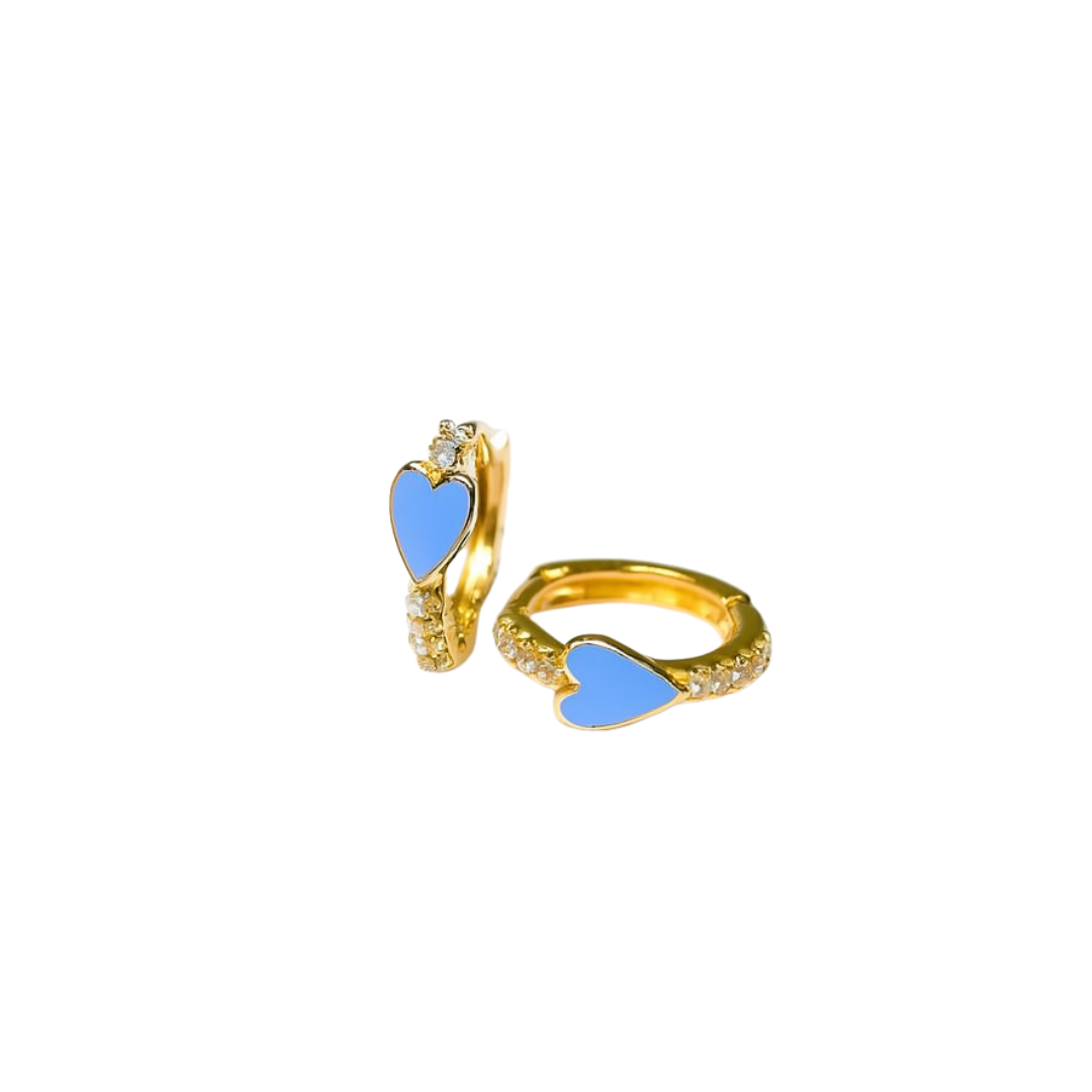 Carolina Blue Pave Heart Huggie Earrings
