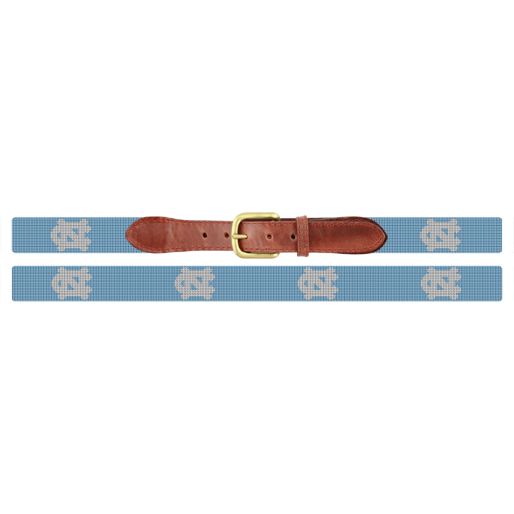 Tar Heels North Carolina NC Interlock Men's Belt Needlepoint in Carolina Blue by Smathers and Branson