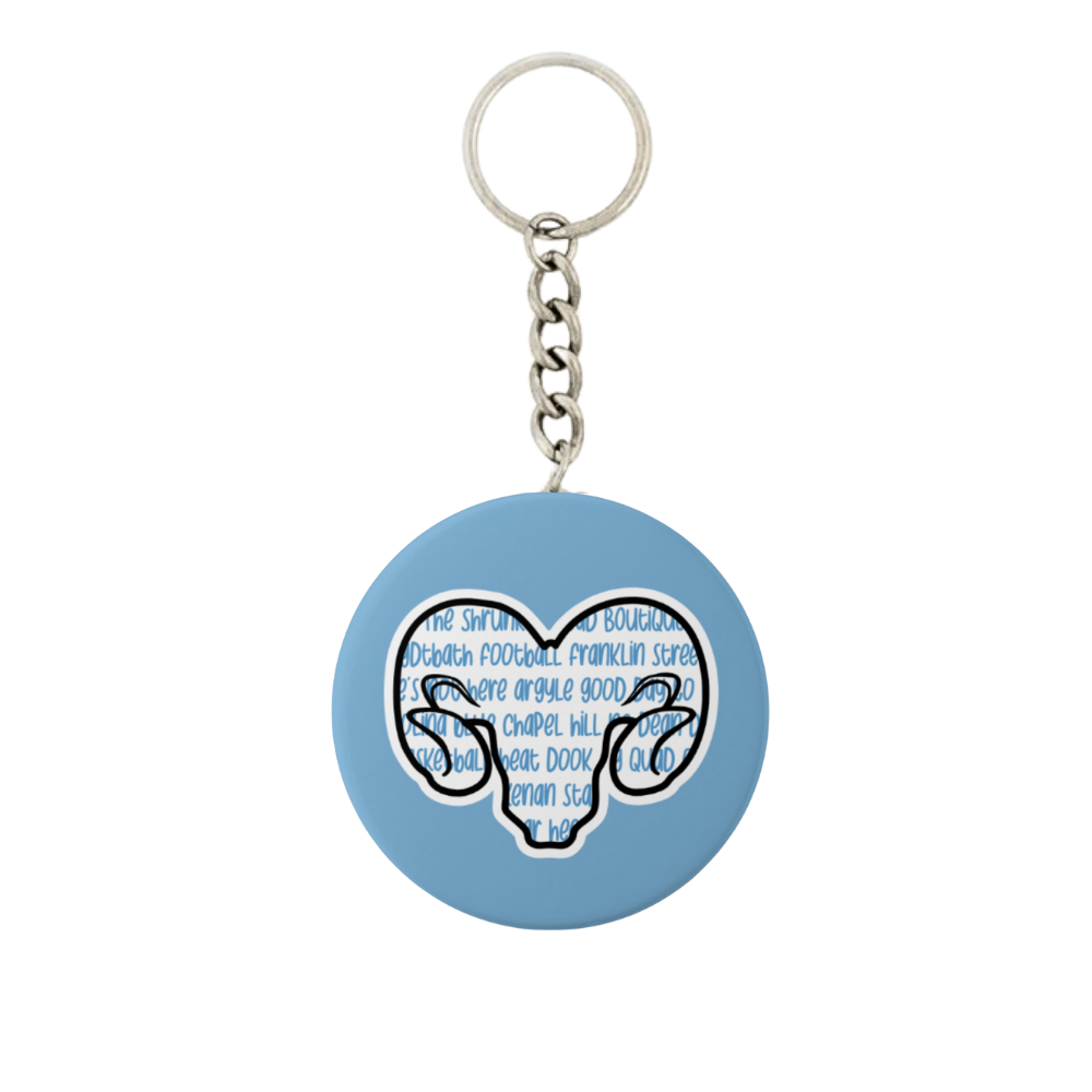 UNC Word Ram Button Keychain 2.25"