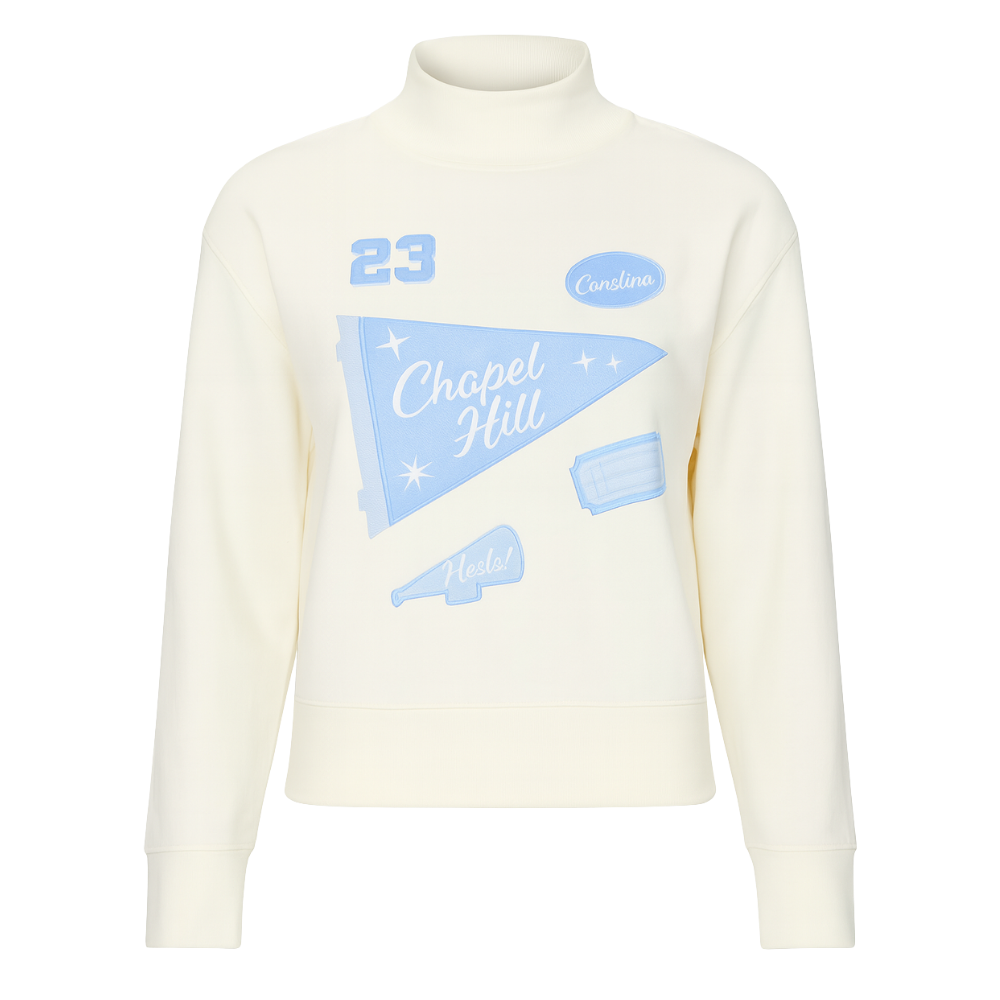 Chapel Hill North Carolina Embroidered Patch Style Women's Mock Neck Sweatshirt