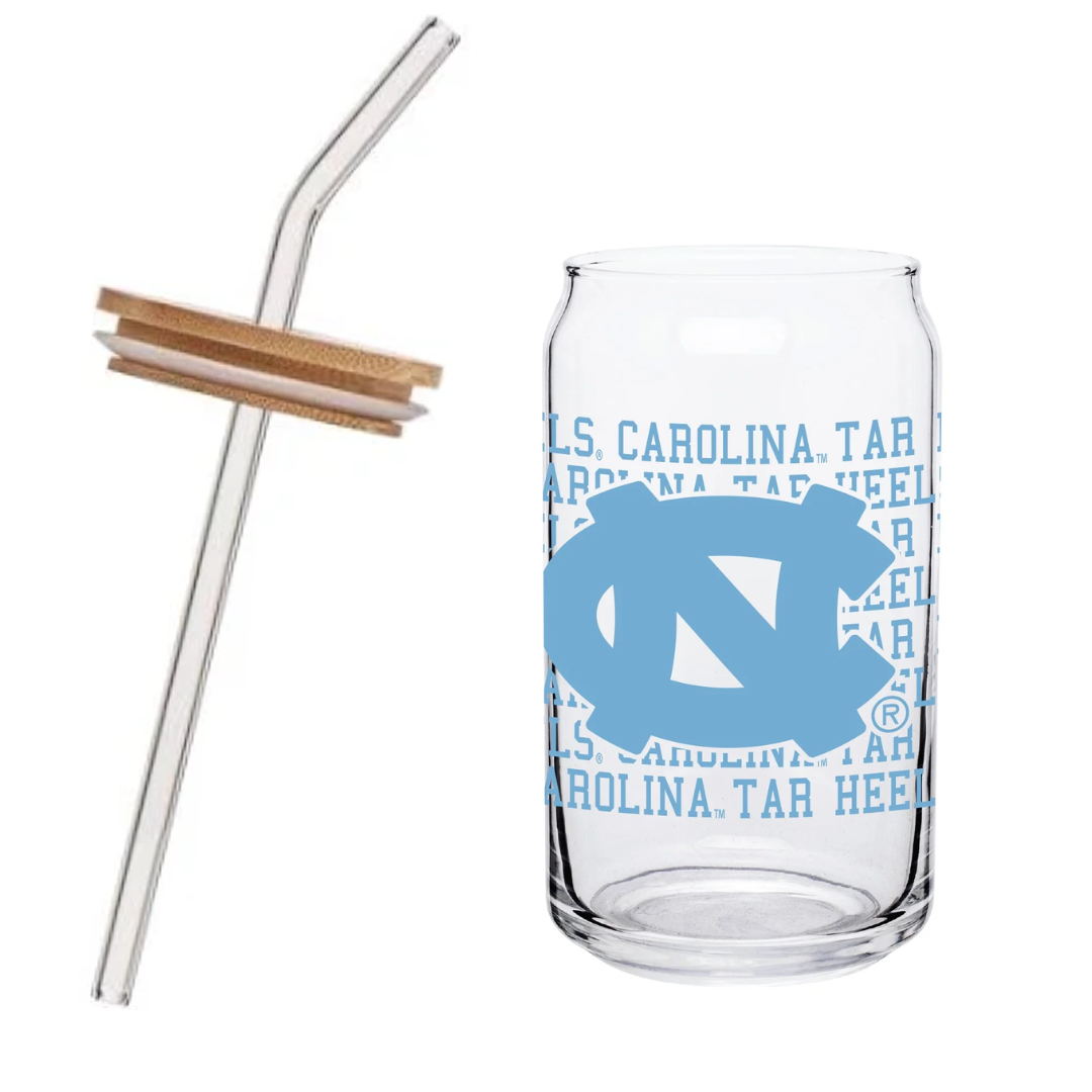 Can Shaped North Carolina Tar Heels Pint Glass with Bamboo Lid Combo