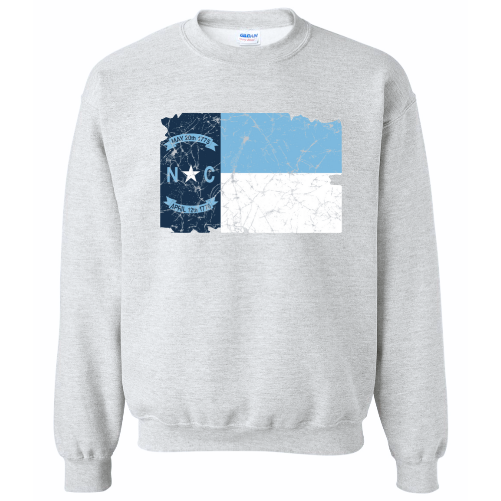 North Carolina Distressed State Flag Ash Grey Adult Sweatshirt