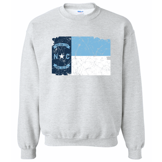 North Carolina Distressed State Flag Ash Grey Adult Sweatshirt