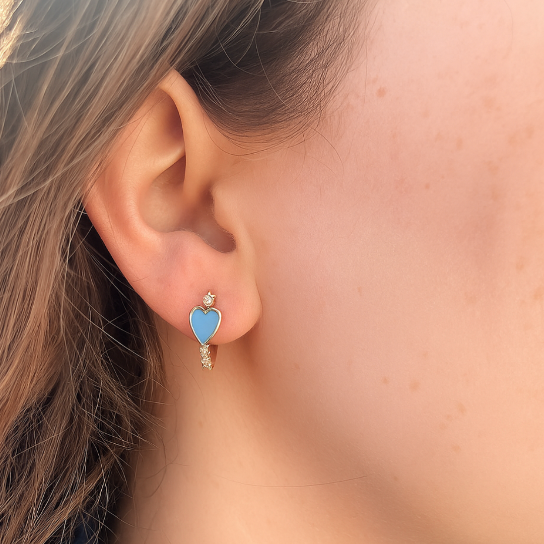 Carolina Blue Pave Heart Huggie Earrings