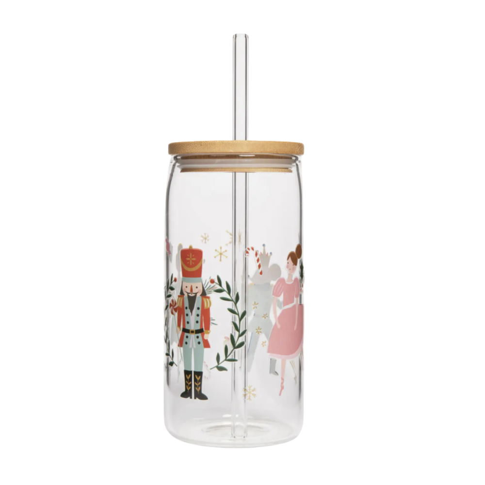 Nutcracker 17 oz Can Glass w/ Straw & Lid