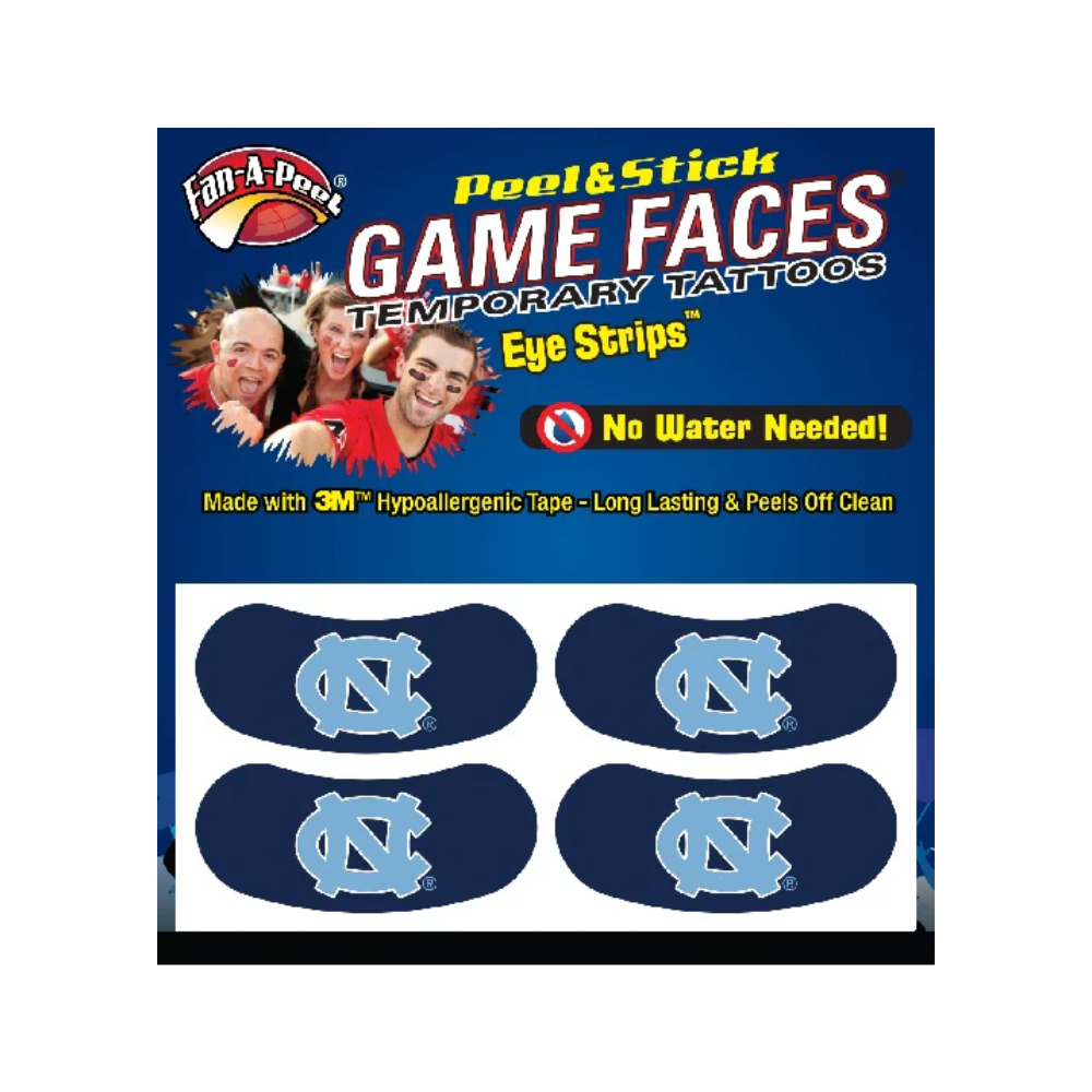 Carolina Tar Heels Peel and Stick Eye Strip Waterless Tattoos - 4 pack