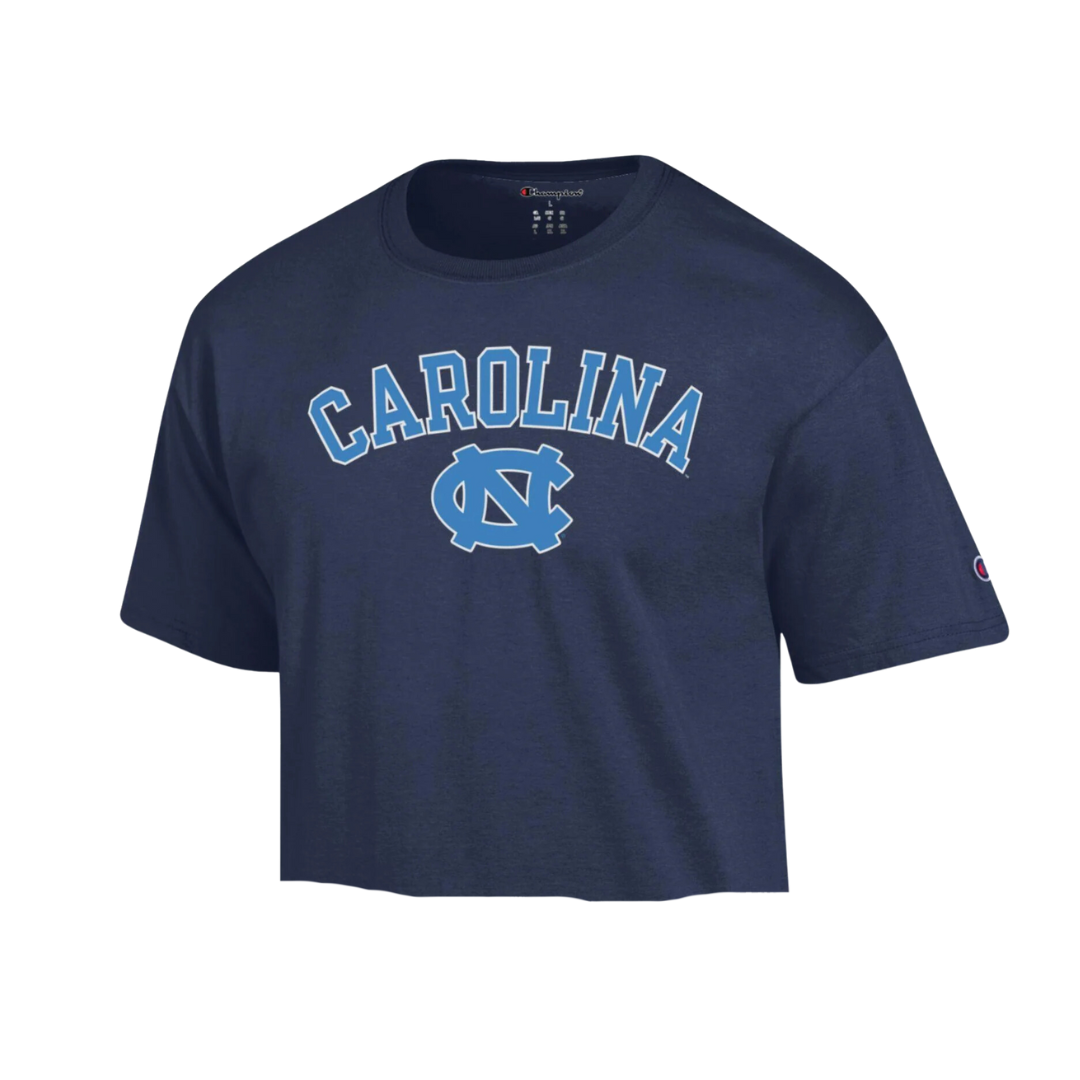 UNC Basic Crop Top by Champion in Navy Shrunken Head