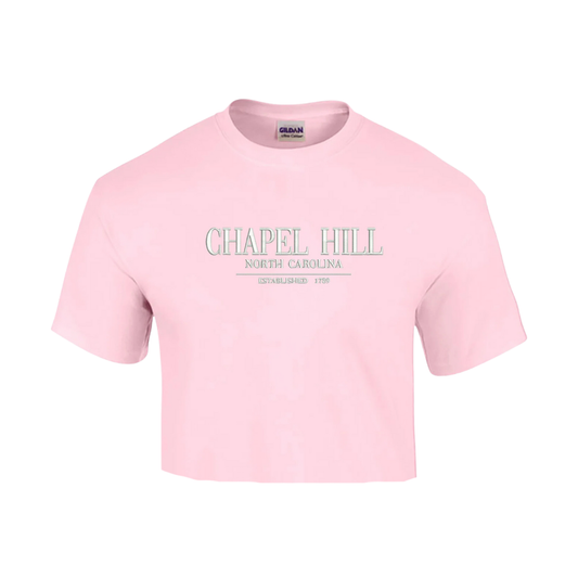 Chapel Hill North Carolina Pink Embroidered Crop Top by SHB