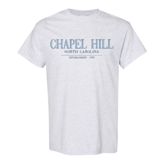 Chapel Hill North Carolina Embroidered Grey T-Shirt