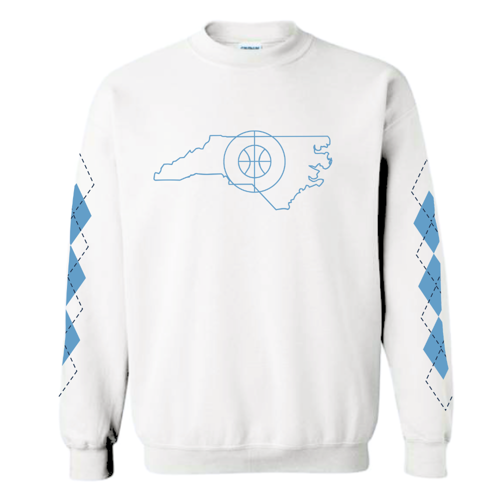 Carolina Basketball Argyle on White Adult Crewneck Sweatshirt
