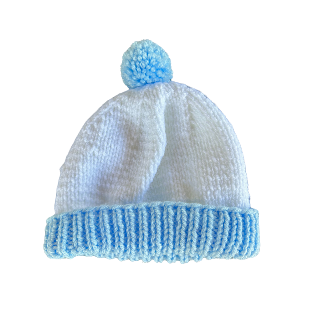 Carolina Blue and White Handmade Toddler Knit Beanie